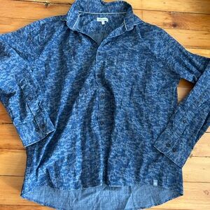 PETER MILLAR MOUNTAINSIDE Blue Cotton Blend FIR CAMO CHAMBRAY Sport Shirt xl